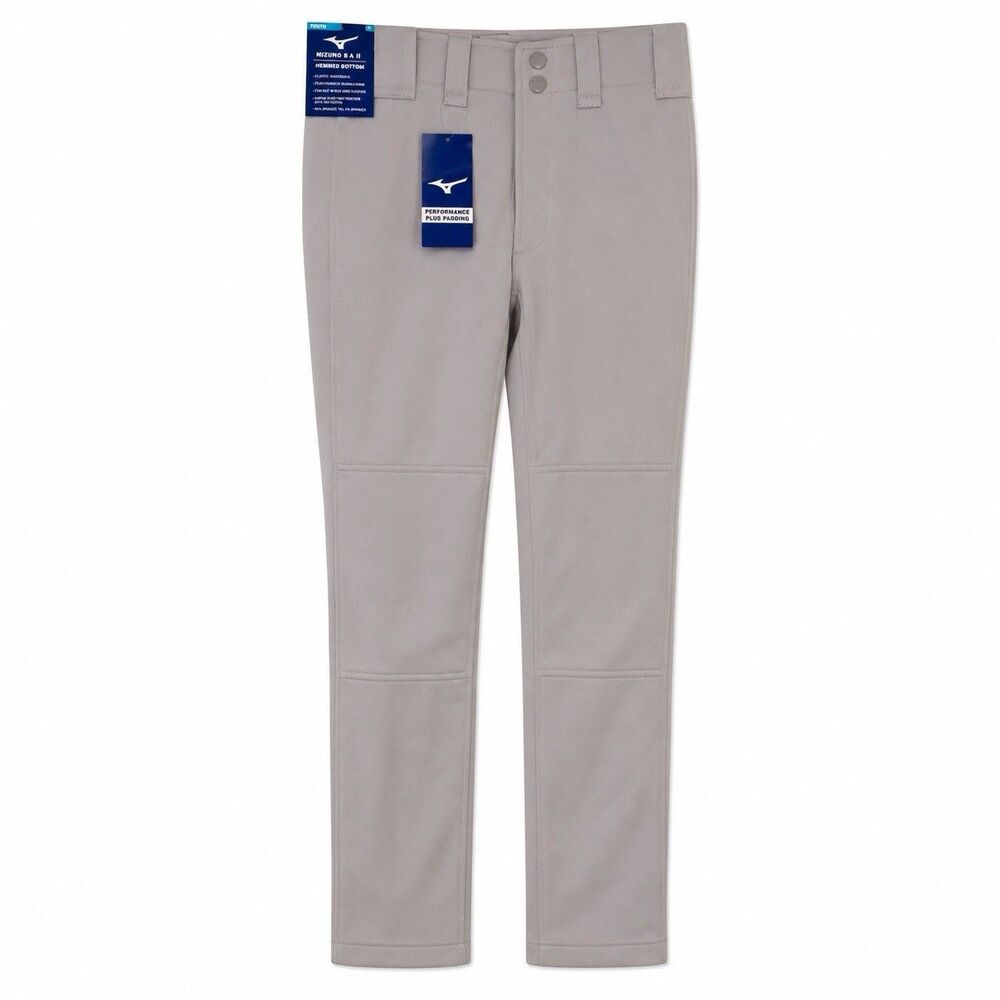 Mizuno Youth Medium Baseball Pants Light Grey Full Length Hemmed Bottom Knit NEW